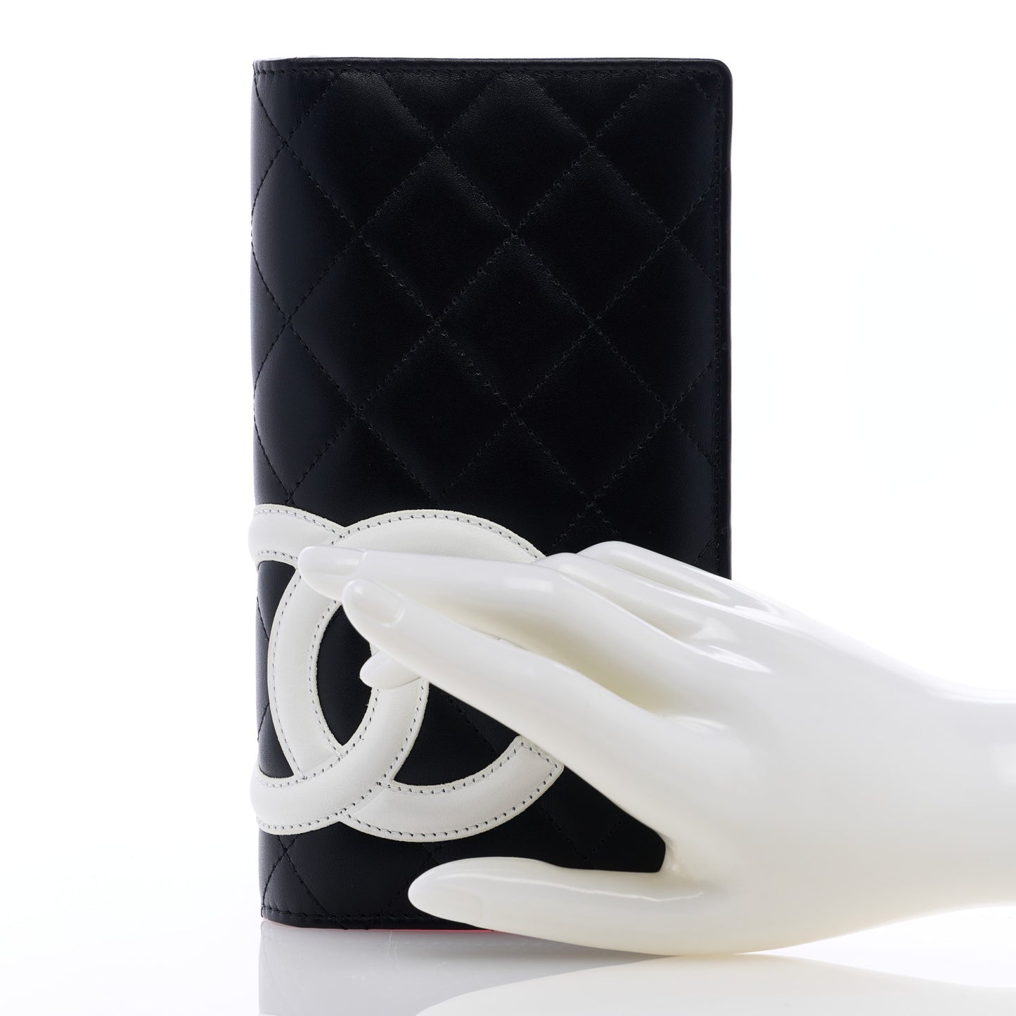 Calfskin Quilted Cambon Yen Wallet Black White