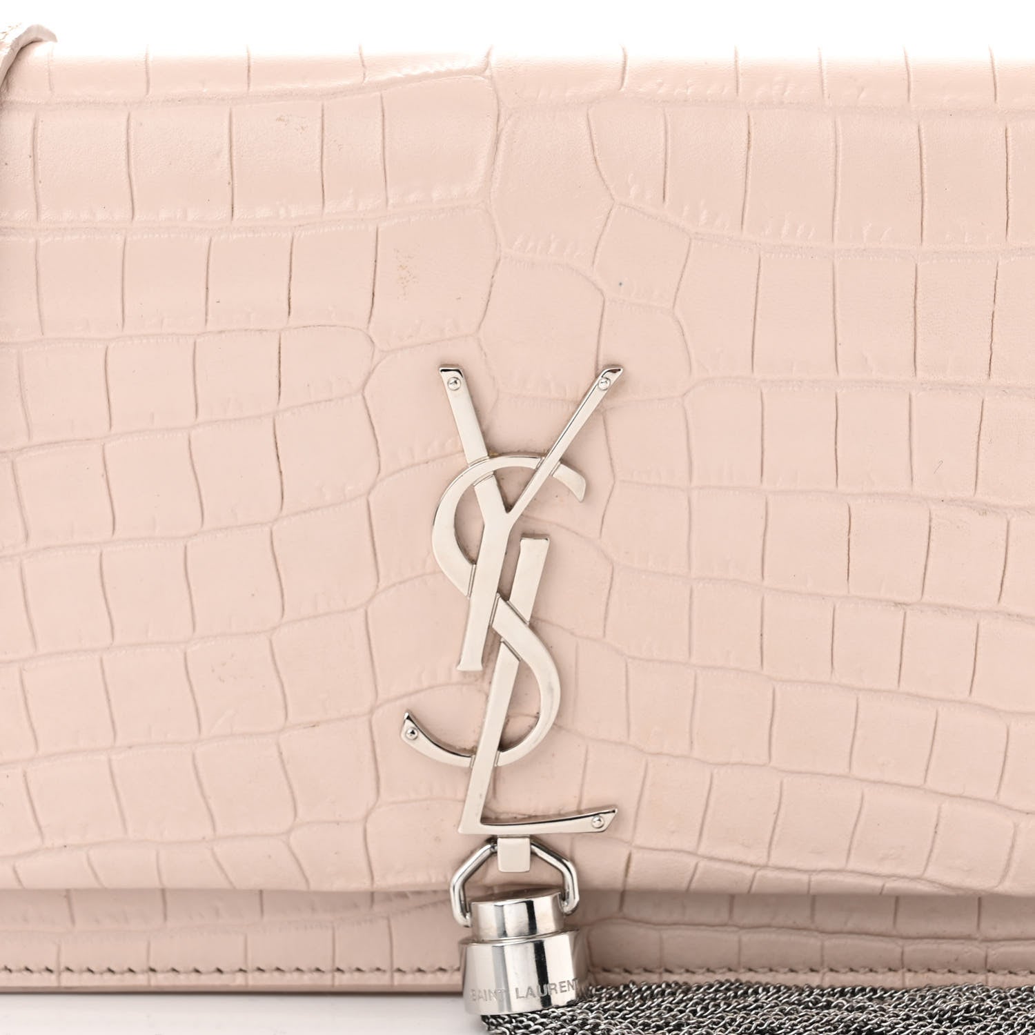 Saint Laurent Calfskin Crocodile Embossed Kate Monogram Tassel Chain Wallet Marble Pink 7 of 12