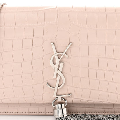 Saint Laurent Calfskin Crocodile Embossed Kate Monogram Tassel Chain Wallet Marble Pink 7 of 12