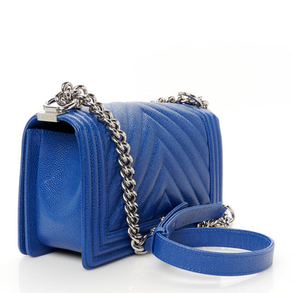 Chanel Caviar Chevron Quilted Medium Boy Flap Dark Blue 3 of 10