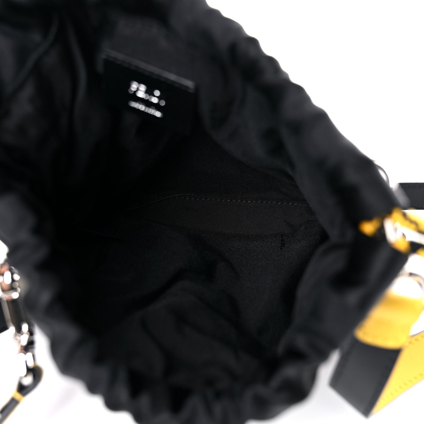 Recycled Nylon Vitello Grace Light Pequin Small Saint Fendi Roma Drawstring Pouch Black Sunflower