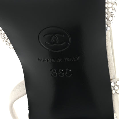 Chanel Strass Grosgrain Cap Toe CC Slingback Pumps 36 Silver Black 8 of 9