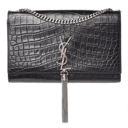 Saint Laurent Calfskin Crocodile Embossed Medium Classic Monogram Kate Tassel Satchel Black 1 of 11