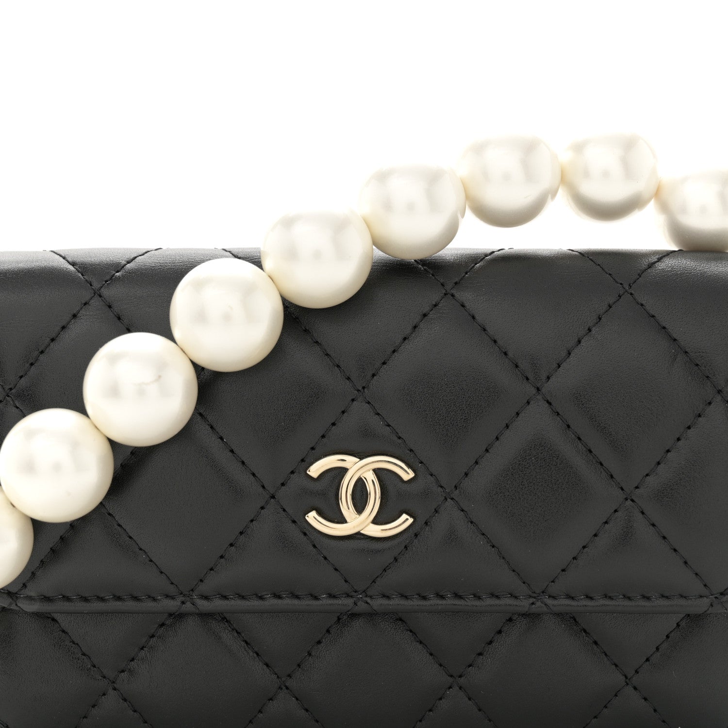 Chanel Calfskin Quilted Maxi Pearls Clutch With Chain Black 9 of 12