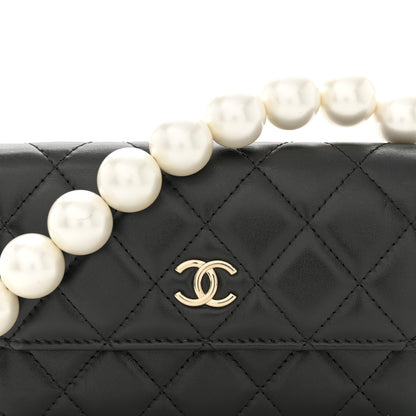 Chanel Calfskin Quilted Maxi Pearls Clutch With Chain Black 9 of 12
