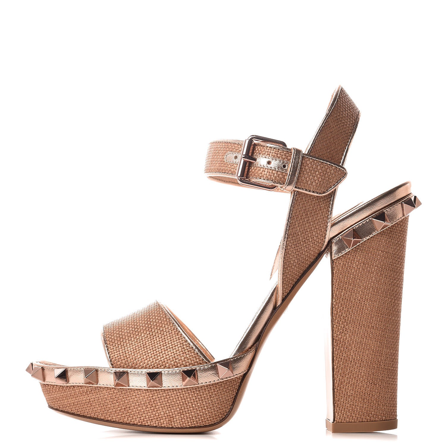 Valentino Garavani Raffia Woven Rockstud 75/125mm Platform Sandals 36 Naturale Rame 1 of 8