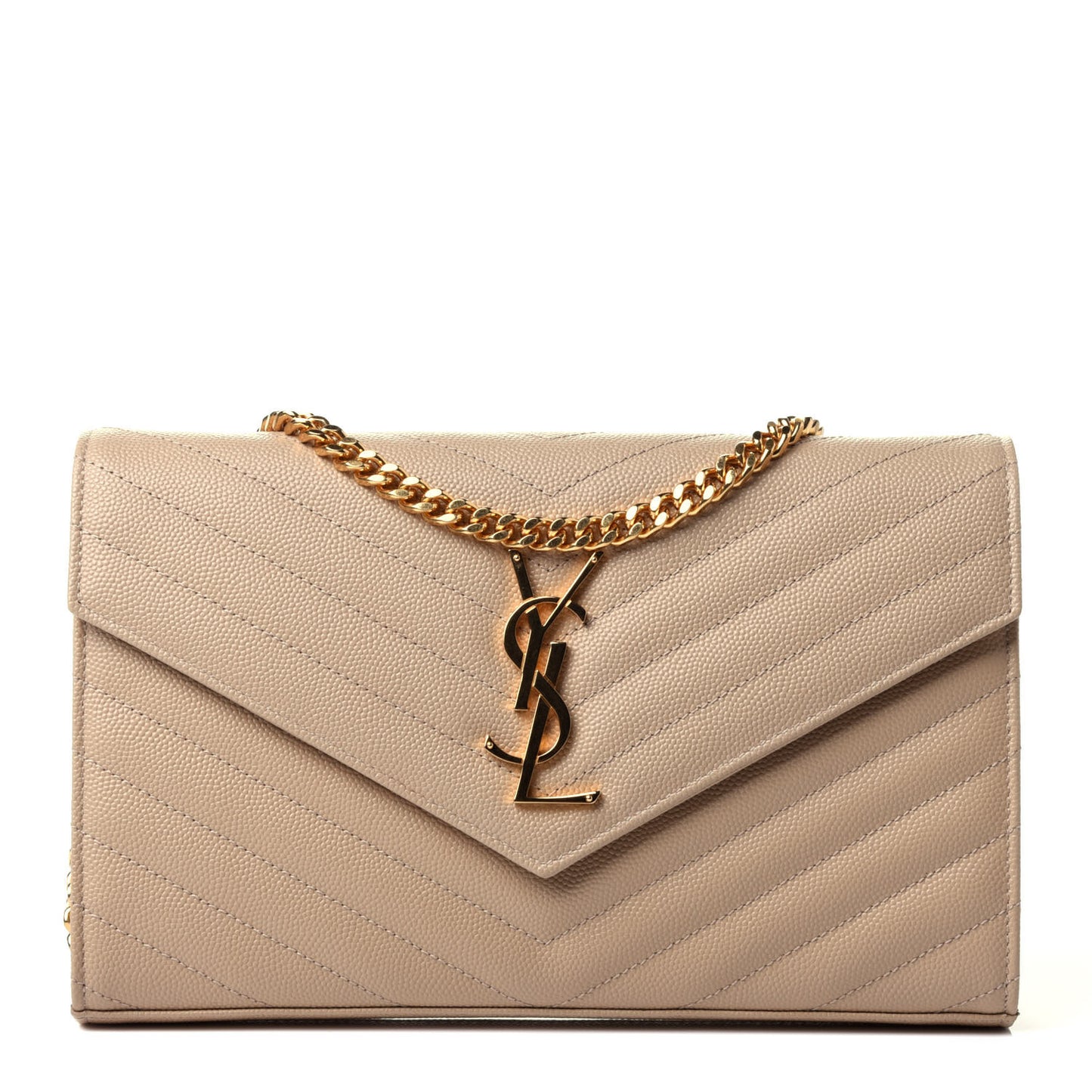 Grain De Poudre Matelasse Chevron Monogram Chain Wallet Nude Powder