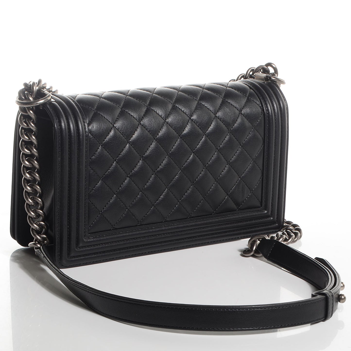 Metallic Calfskin Quilted Medium Boy Flap Black