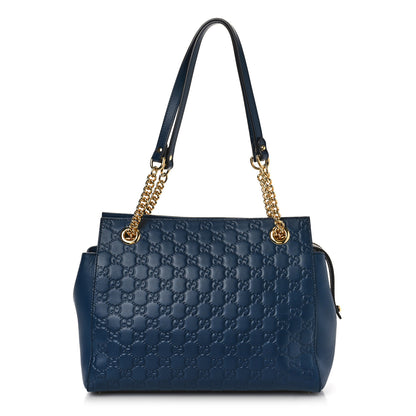 Gucci Guccissima Signature Medium Shoulder Tote Bag Blue 1 of 9