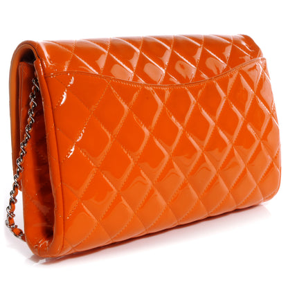 Chanel Patent Quilted Clutch Flap Orange 3 of 9
