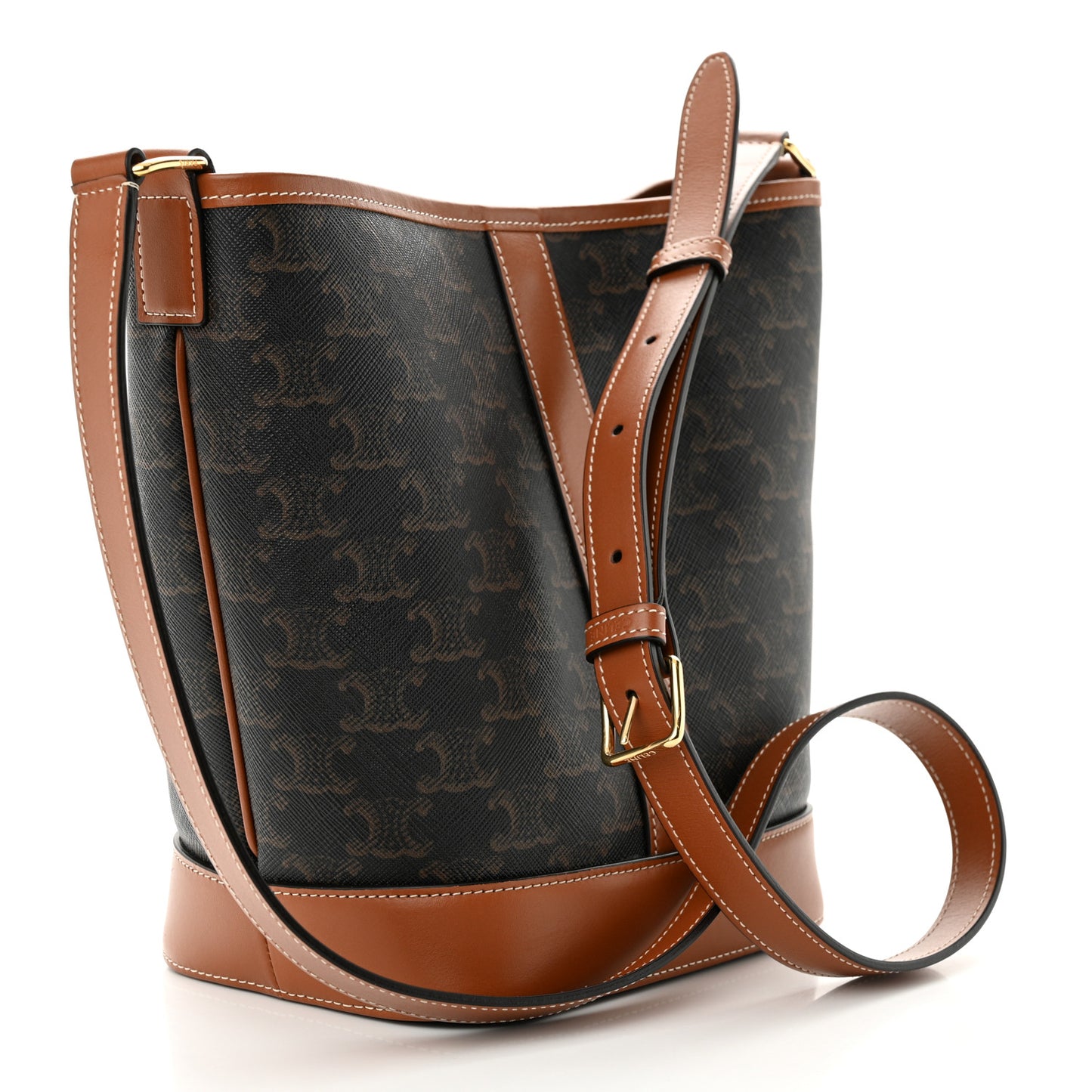 Triomphe Canvas Calfskin Small Bucket Bag Tan