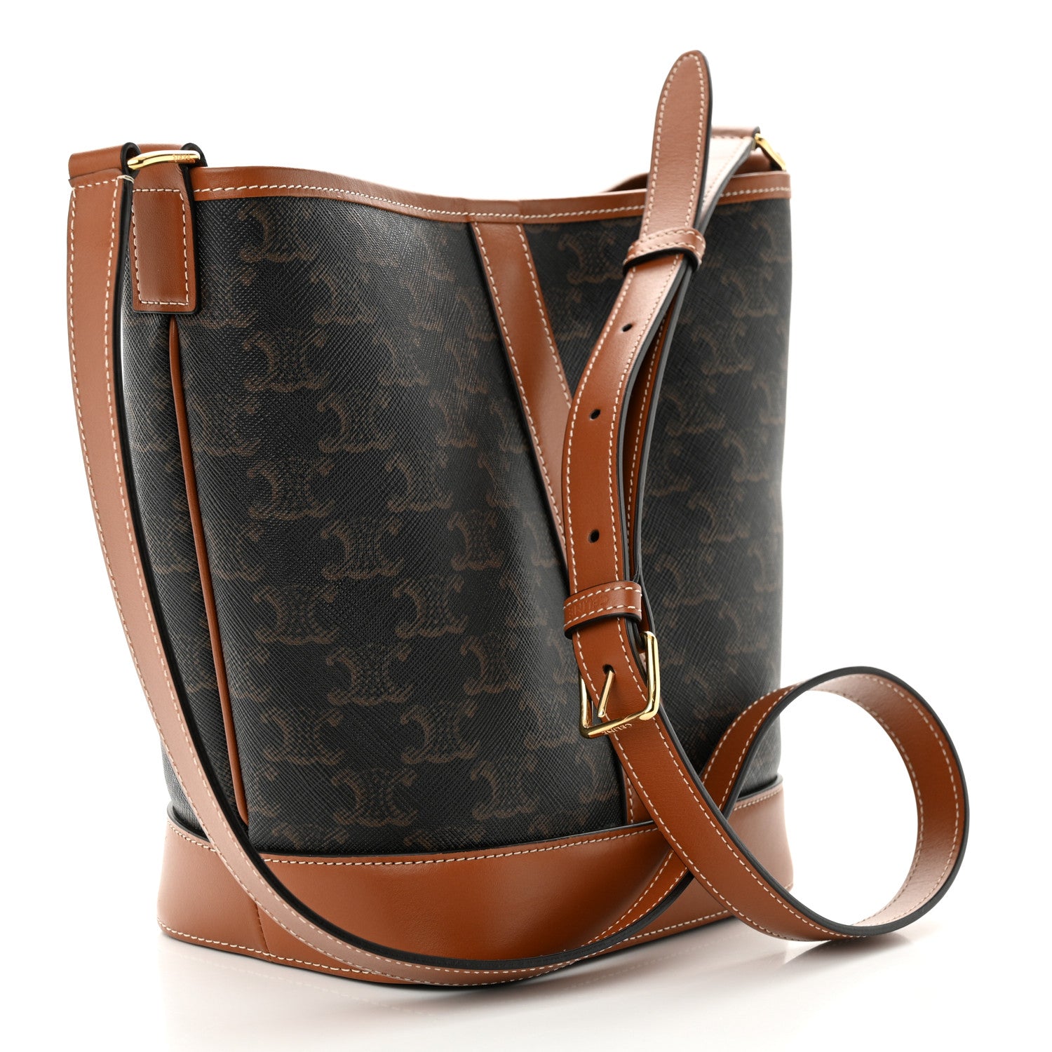Celine Triomphe Canvas Calfskin Small Bucket Bag Tan 3 of 10
