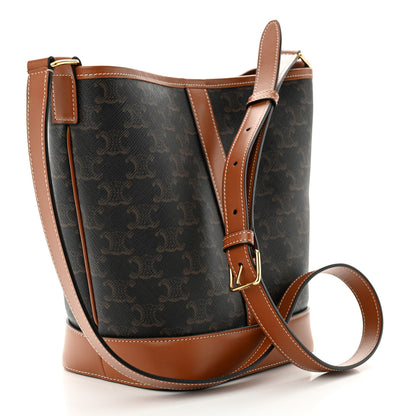 Celine Triomphe Canvas Calfskin Small Bucket Bag Tan 3 of 10