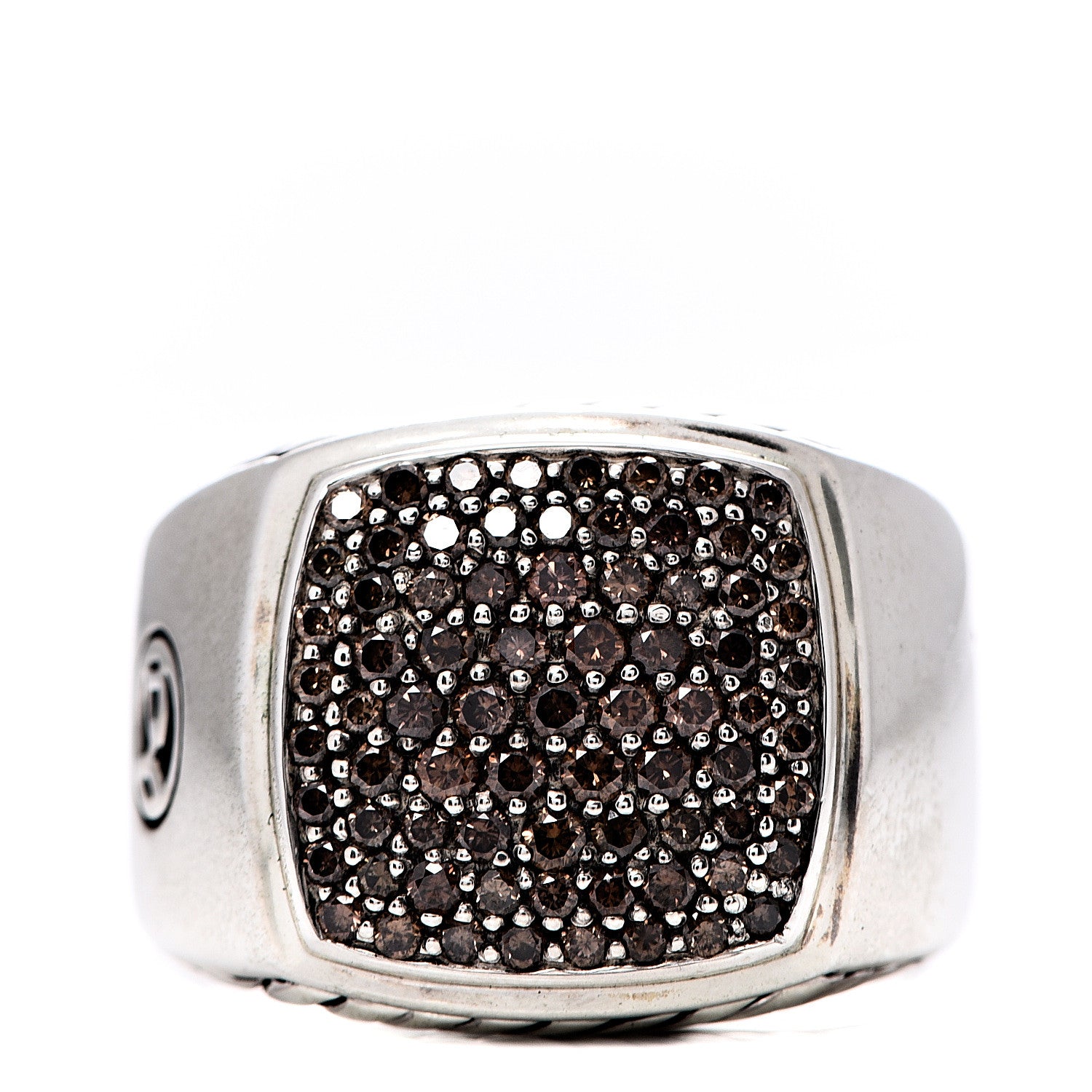 David Yurman Sterling Silver Cognac Diamond Signet Ring 63 10.25 1 of 7
