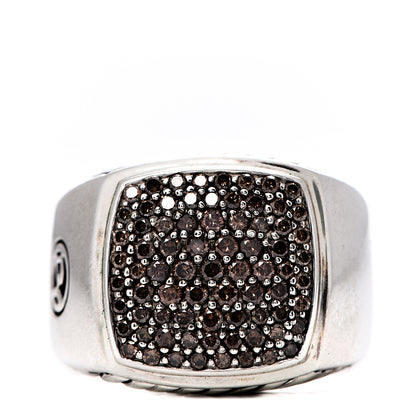 David Yurman Sterling Silver Cognac Diamond Signet Ring 63 10.25 1 of 7