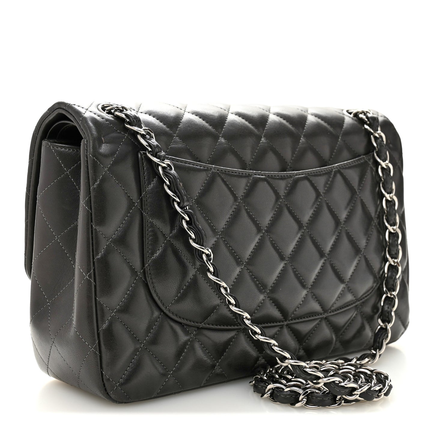 Lambskin Quilted Jumbo Double Flap Dark Grey