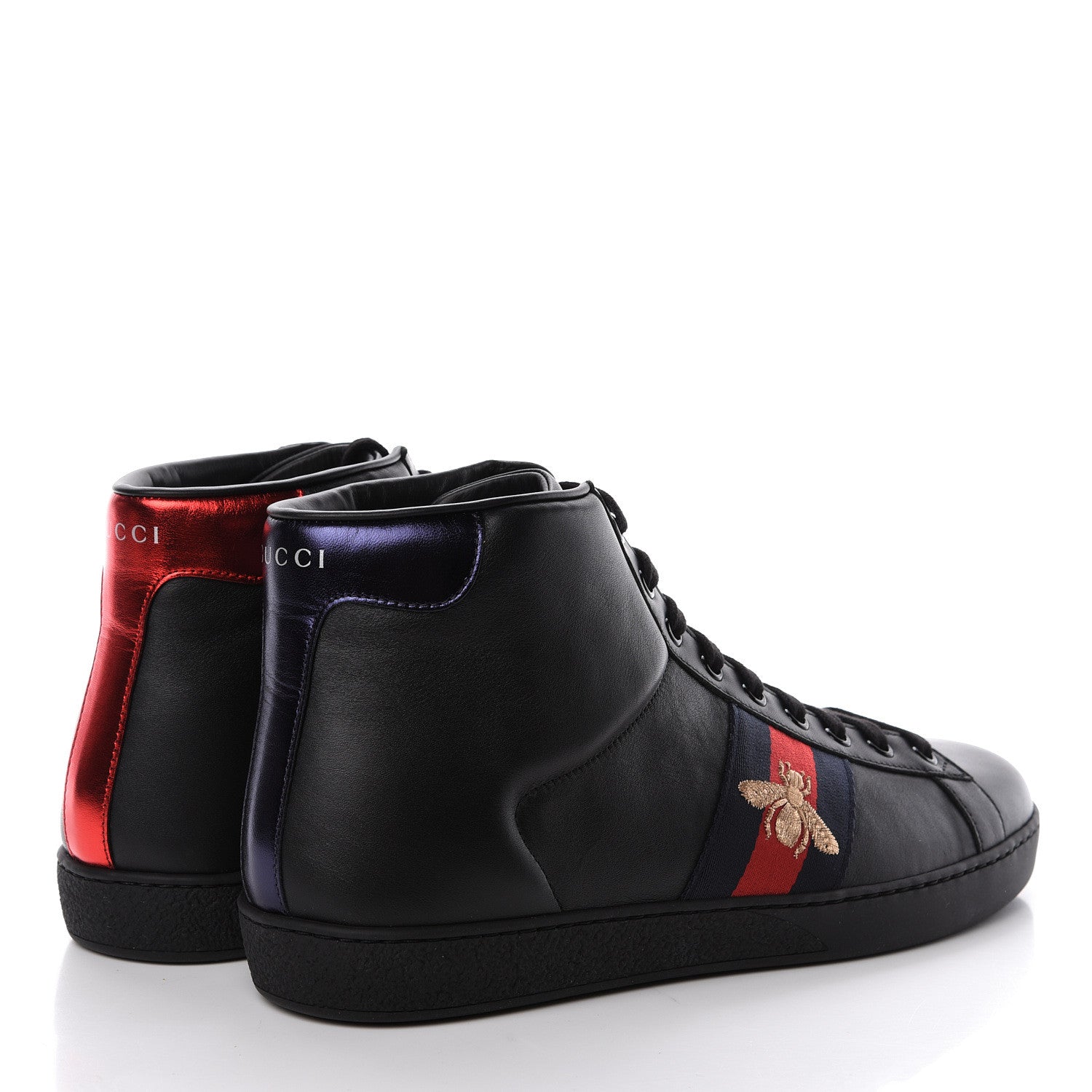 Gucci Calfskin Miro Soft Web Bee Embroidered Mens Ace High Top Sneakers 9.5 Black 4 of 10