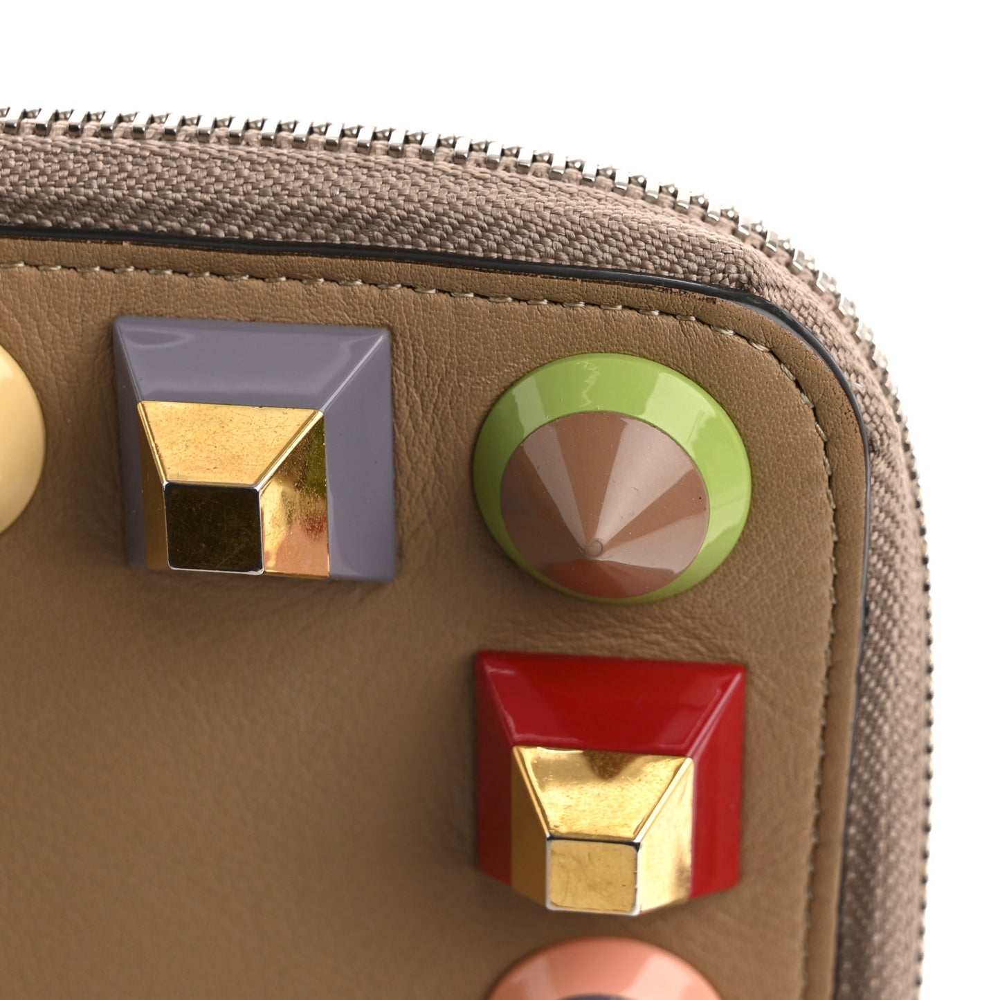 Vitello Dolce Plexiglass Studded Zip Around Pouch Cuoio Multicolor