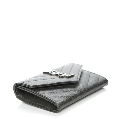 Saint Laurent Grain De Poudre Matelasse Chevron Small Monogram Envelope Wallet Coal 4 of 8