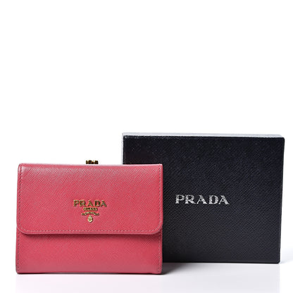 Prada Saffiano Compact Kiss Lock Wallet Peonia 12 of 12