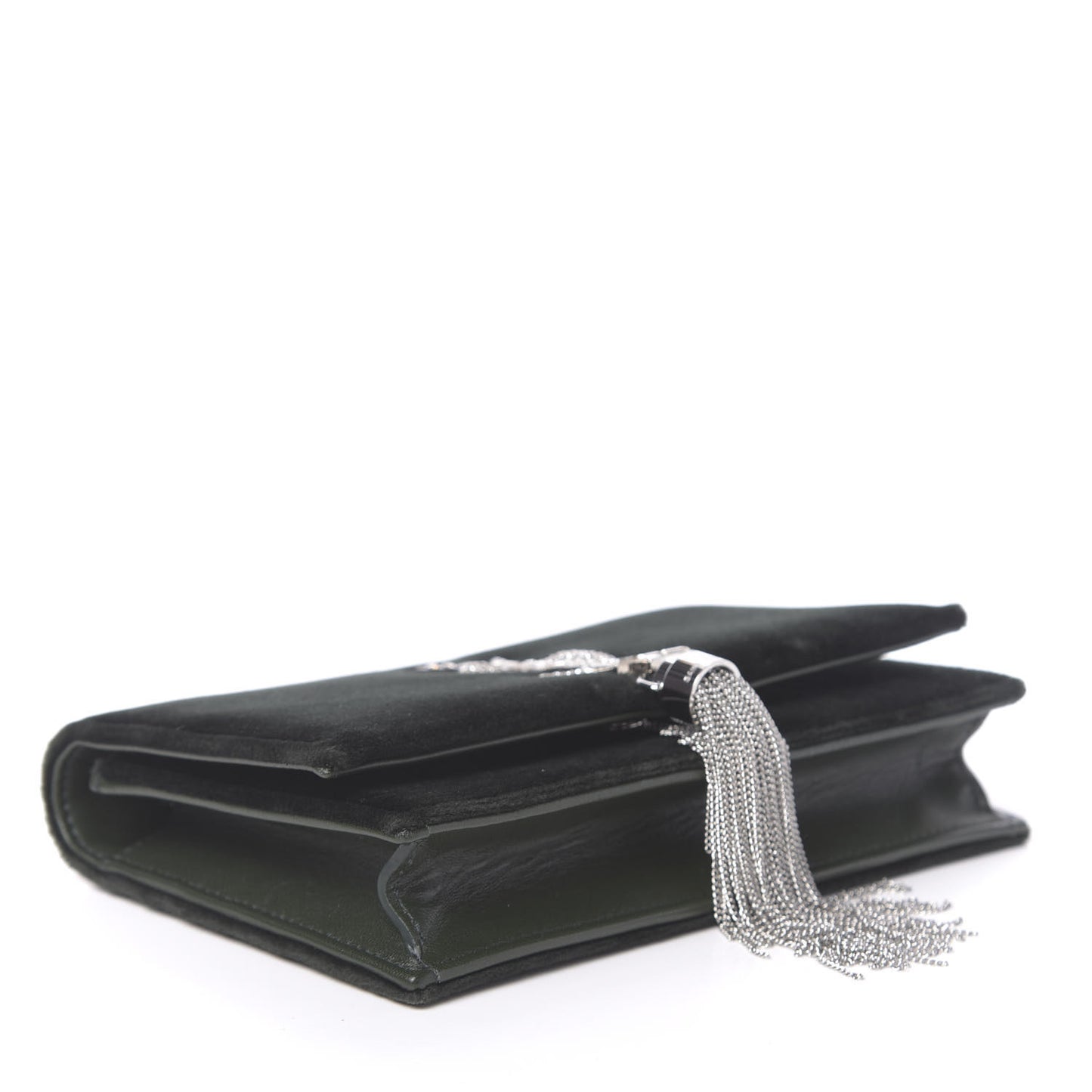Velvet Crystal Monogram Kate Tassel Chain Wallet Green