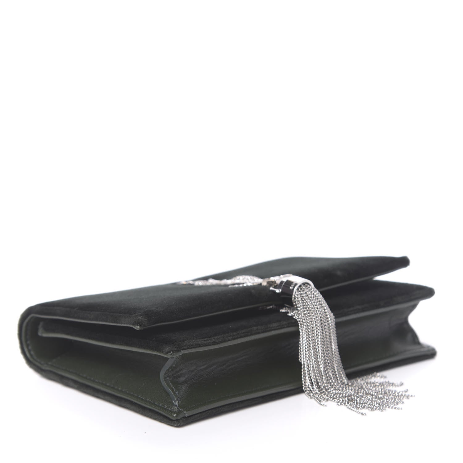 Saint Laurent Velvet Crystal Monogram Kate Tassel Chain Wallet Green 4 of 11
