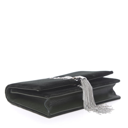 Saint Laurent Velvet Crystal Monogram Kate Tassel Chain Wallet Green 4 of 11