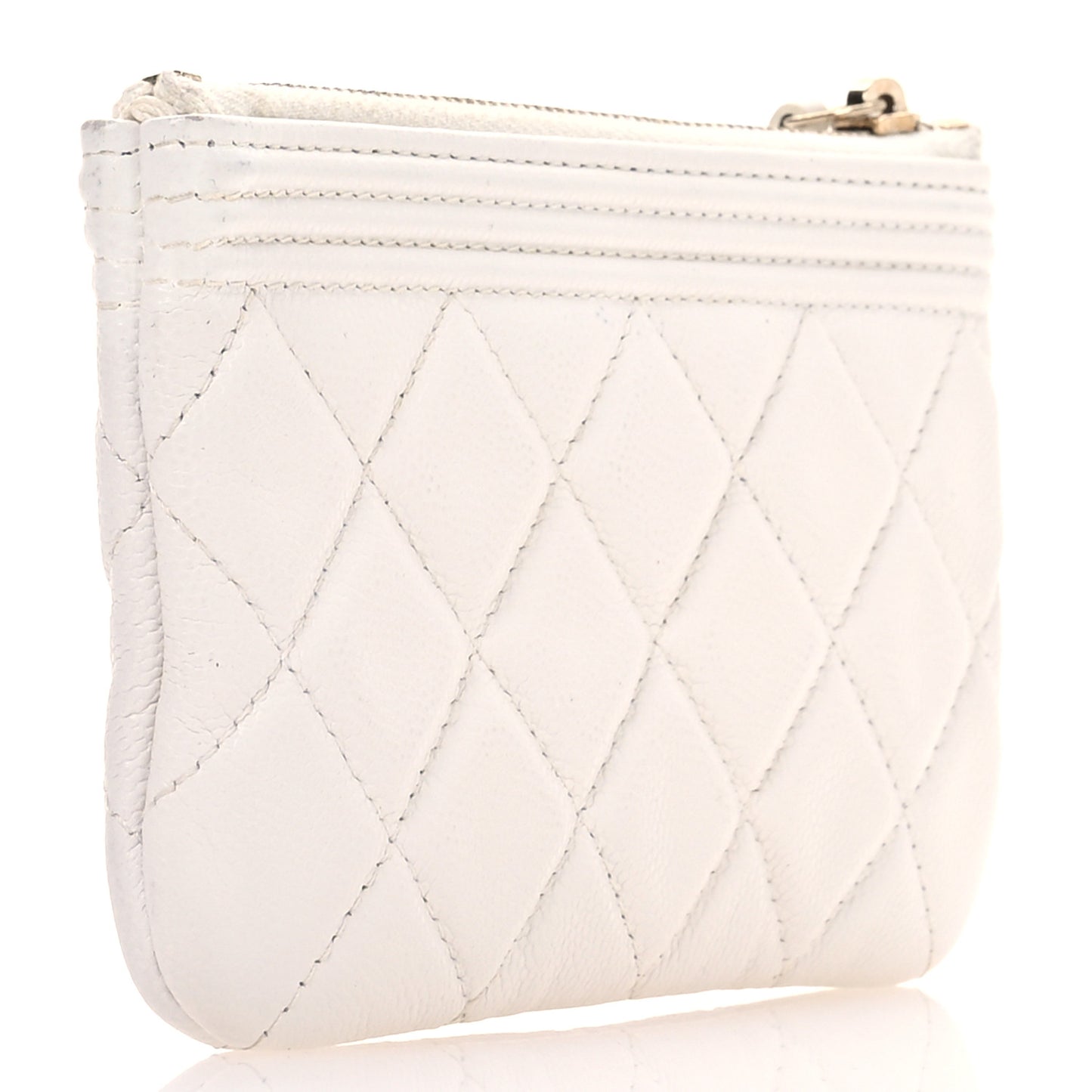Caviar Quilted Zipped Boy Pouch White