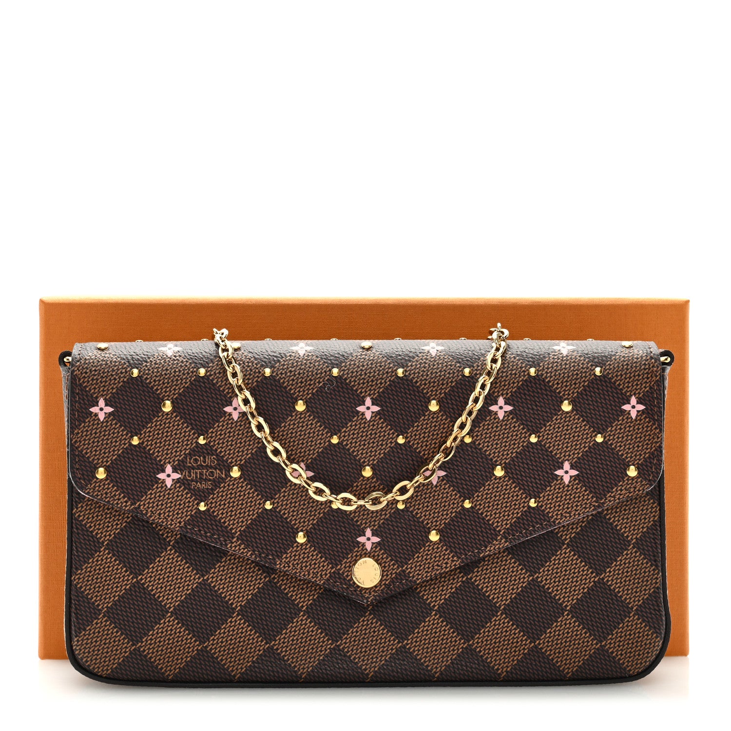 Louis Vuitton Damier Ebene Studded Pochette Felicie Chain Wallet 10 of 10