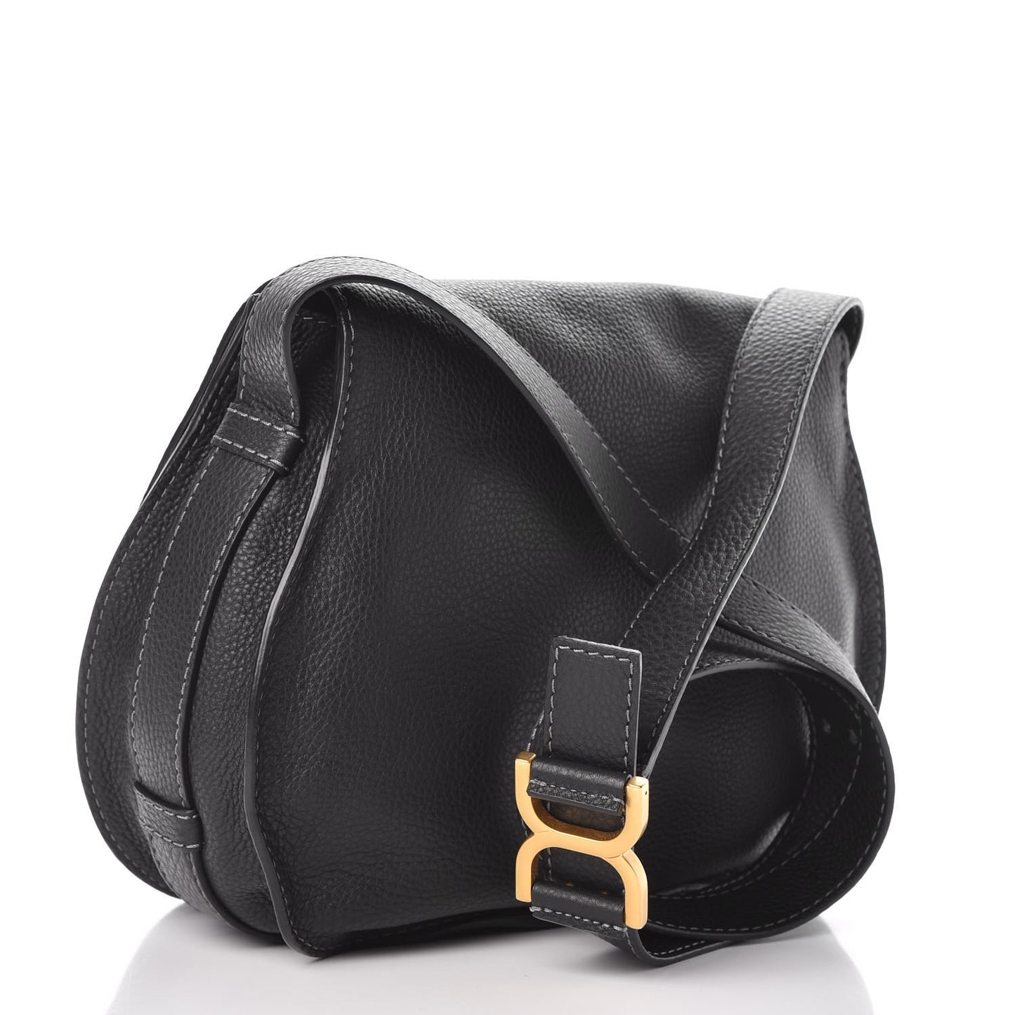 Calfskin Medium Marcie Round Crossbody Bag Black