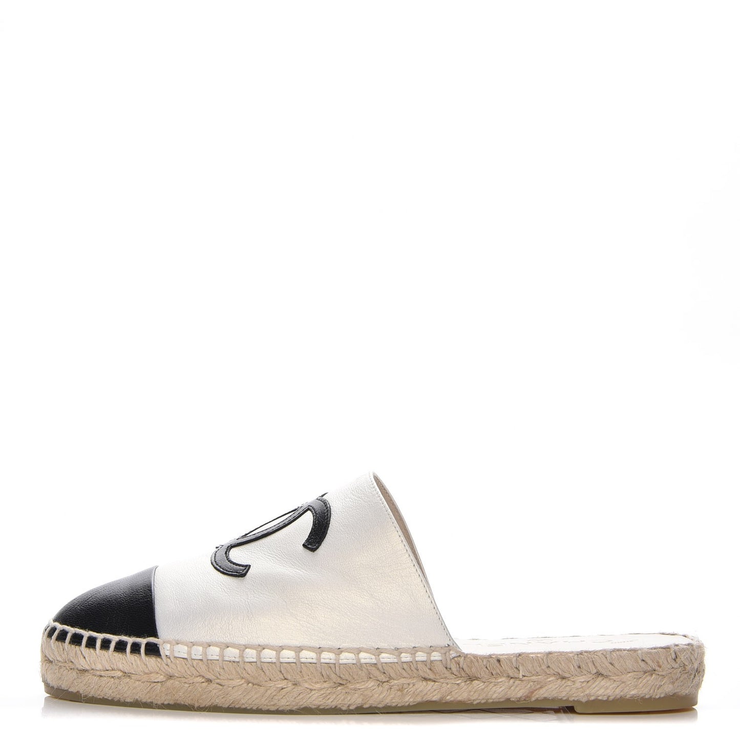Iridescent Goatskin CC Espadrille Mules 37 Ivory Black