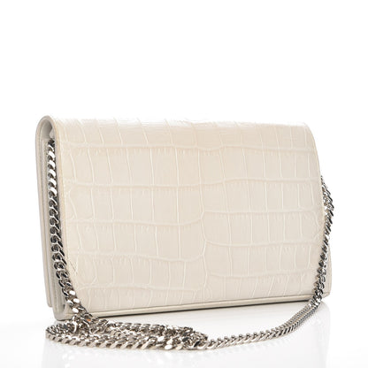 Saint Laurent Calfskin Crocodile Embossed Medium Classic Monogram Kate Satchel Perle 3 of 7