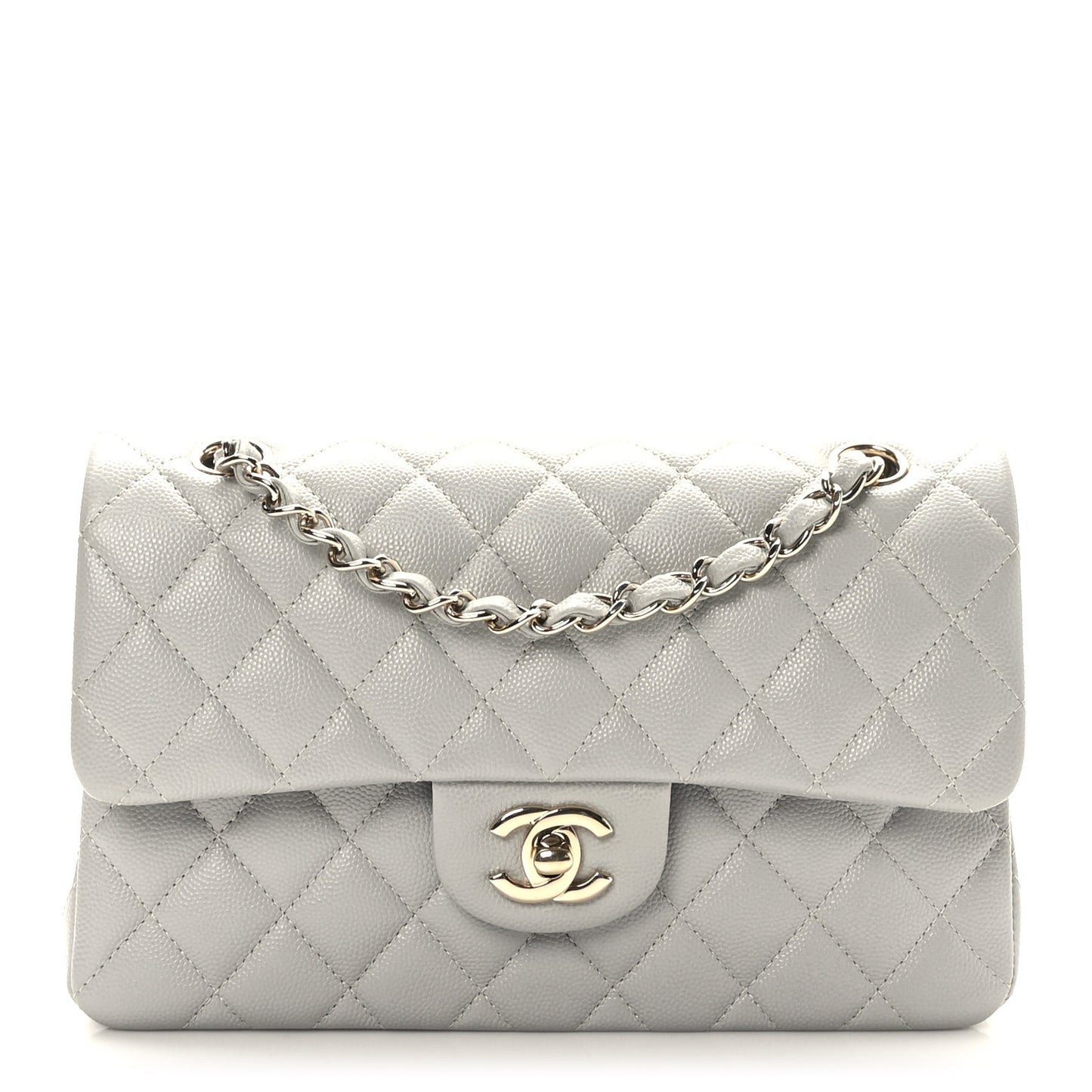 Caviar Quilted Small Double Flap Grey