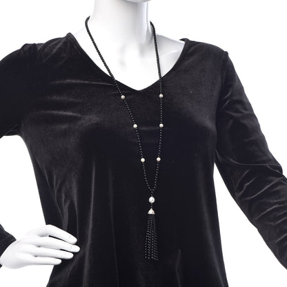 Tiffany Sterling Silver Black Onyx Freshwater Pearl Ziegfeld Tassel Necklace 2 of 6