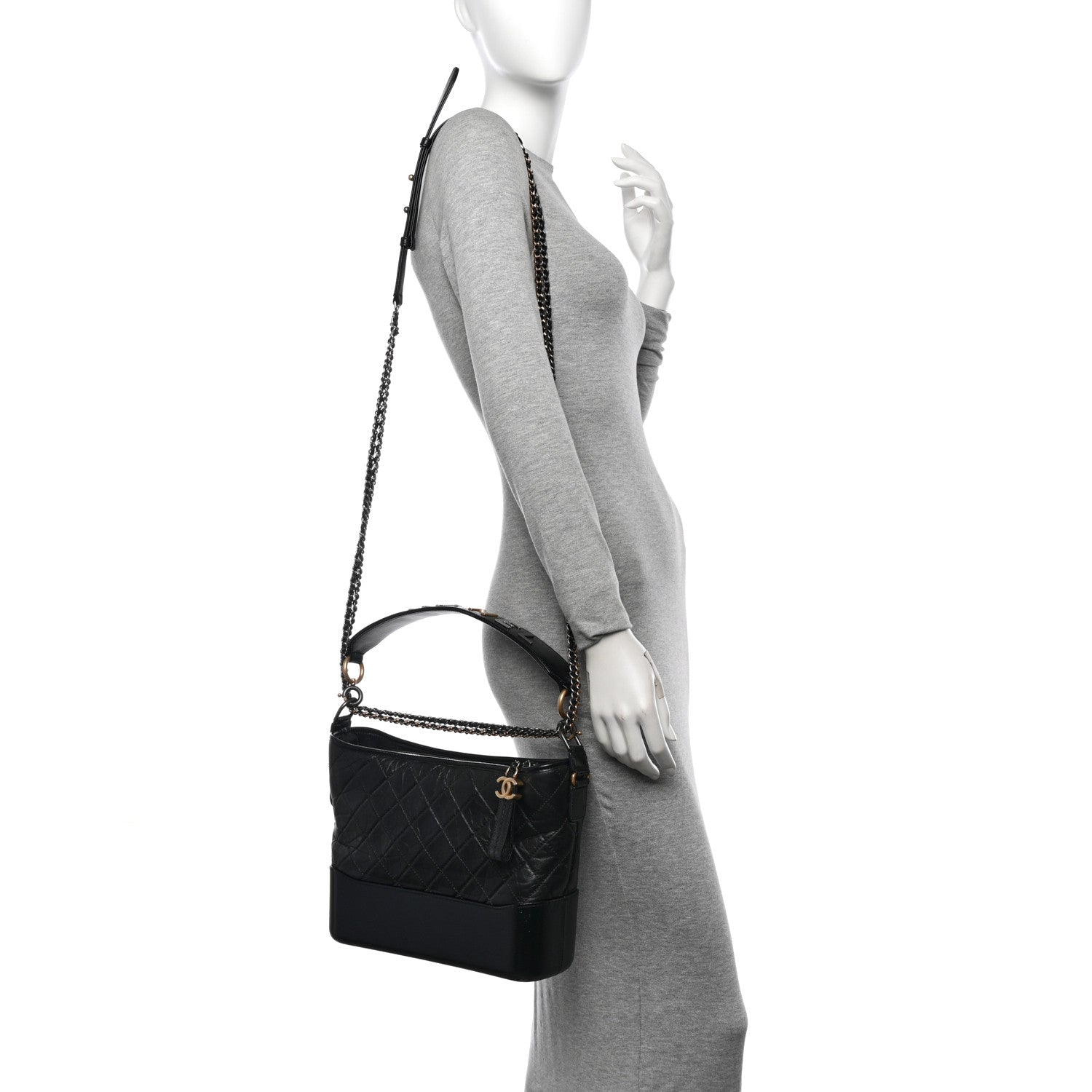 Chanel Aged Smooth Calfskin Quilted Medium Gabrielle Logo Hobo Black 2 of 10