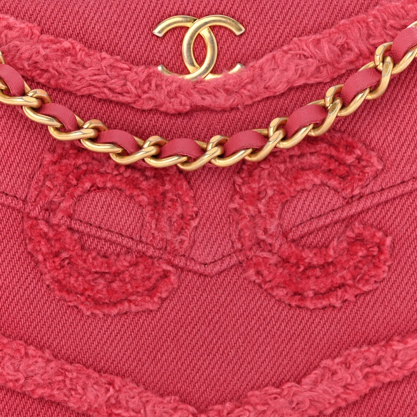 Denim Chevron Small Coco Clutch With Chain Dark Pink