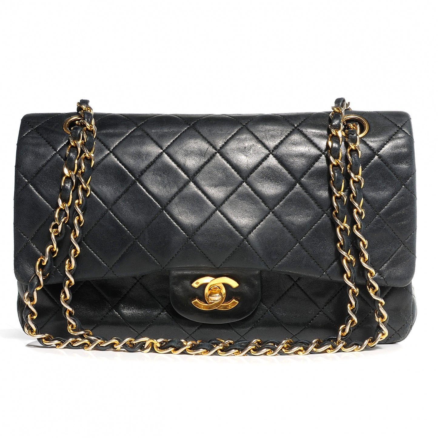 Lambskin Medium Double Flap Black