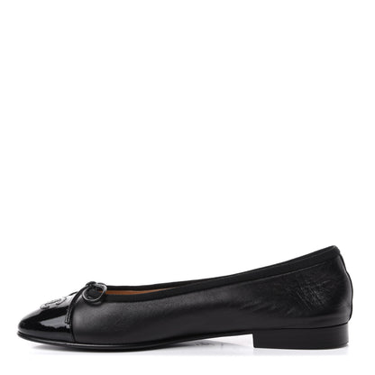 Chanel Lambskin Patent Cap Toe Ballerina Flats 37 Black 1 of 11