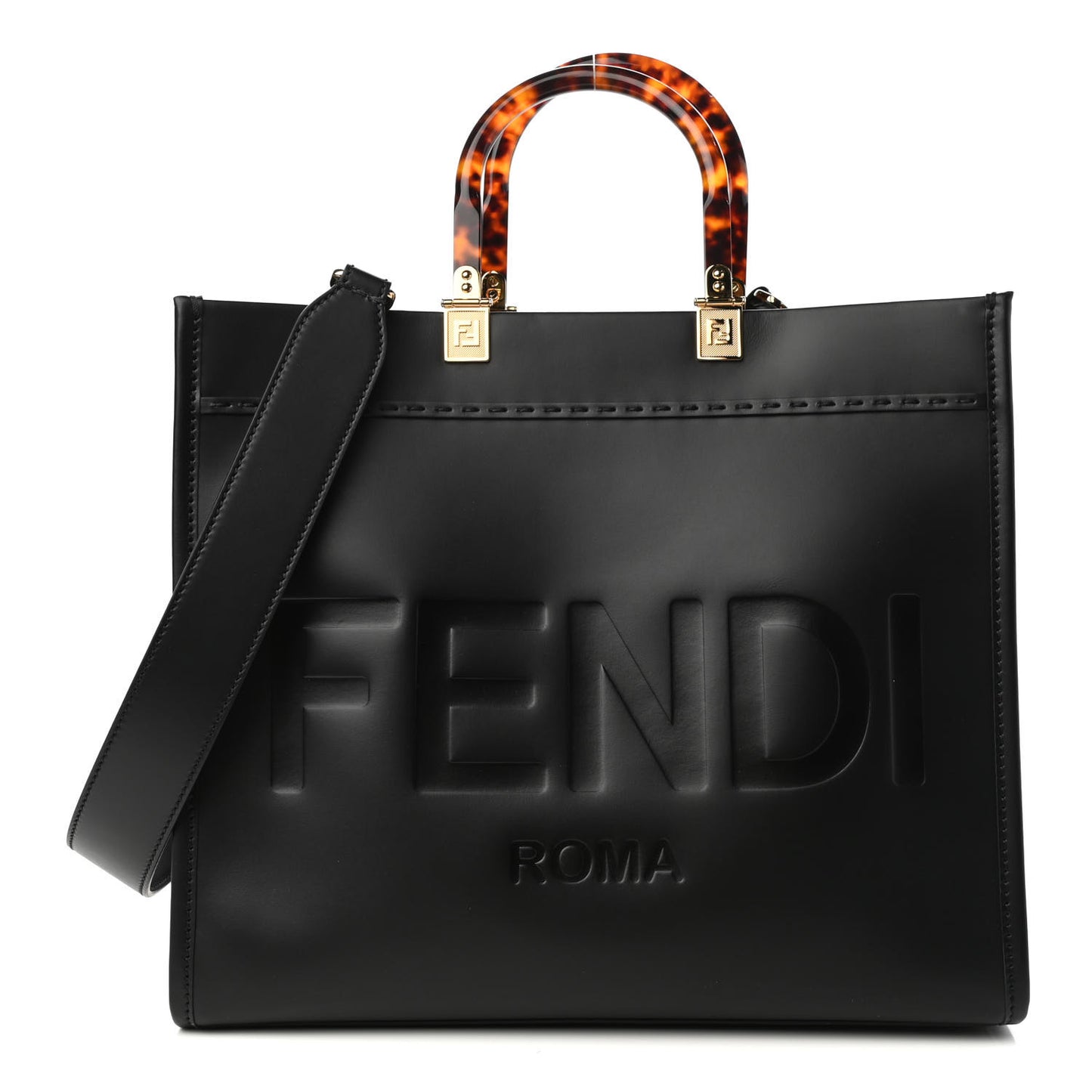 Vitello King Plexiglass Medium Fendi Sunshine Shopper Tote Black
