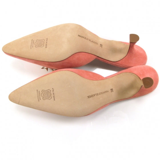 FASHIONPHILE MANOLOBLAHNIKSuedeSeashellCoralHeels38 5 of 8
