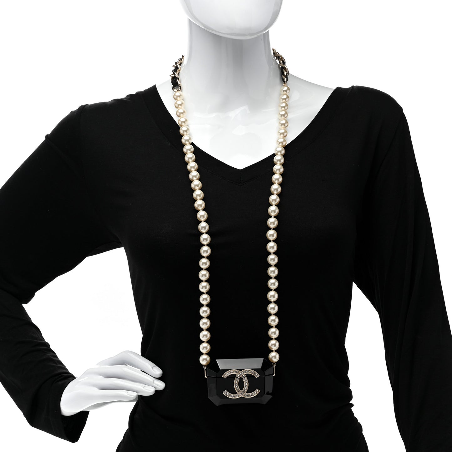 Resin Crystal Pearl Airpods Pro Holder Necklace Black Pearly White