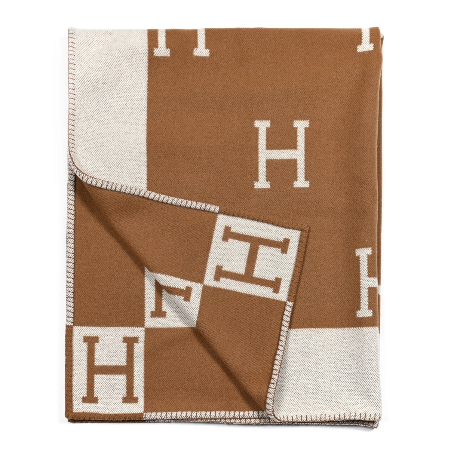 Hermes Wool Cashmere New Classic Avalon Blanket Ecru Camel 2 of 3