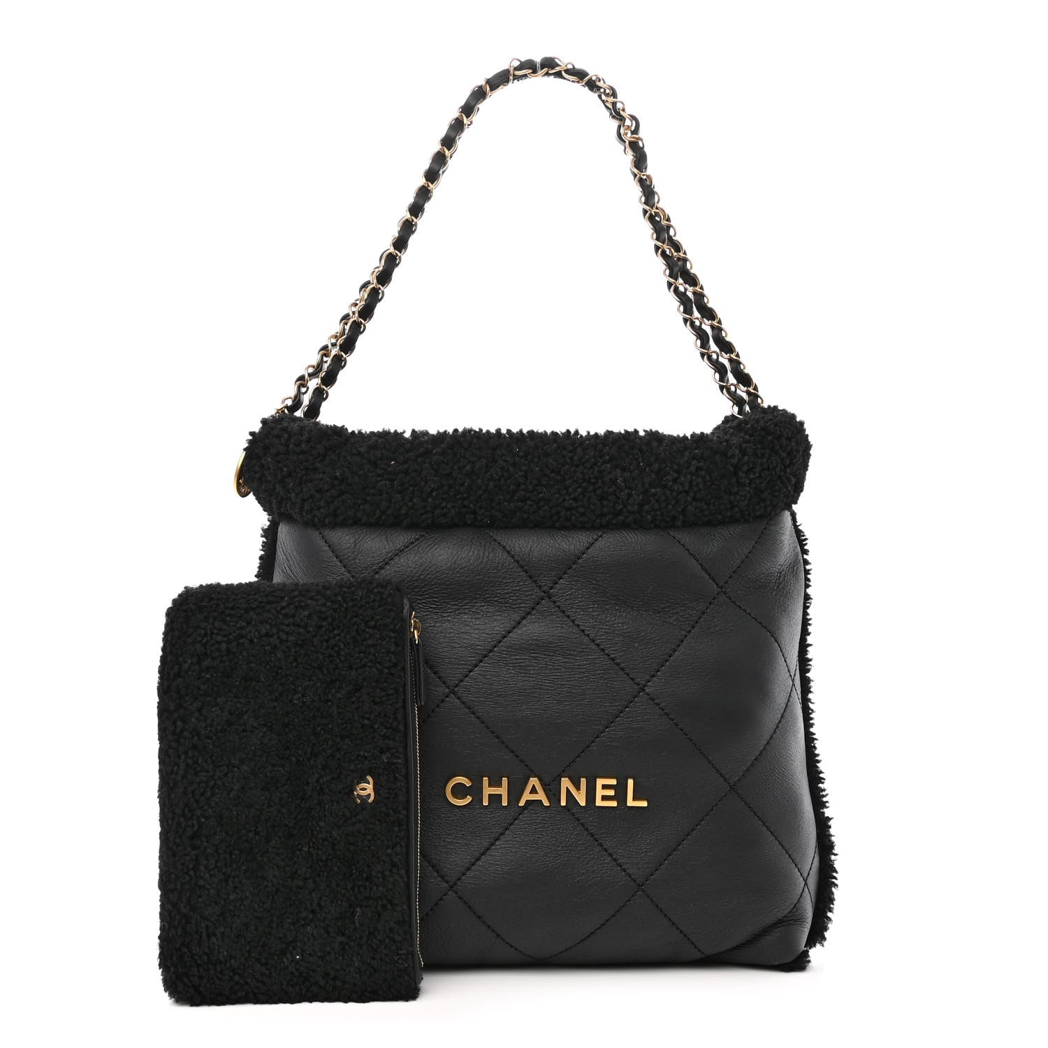Chanel Aged Lambskin Shearling Quilted Small Chanel 22 Black 1 of 12