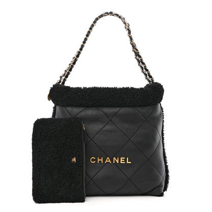Chanel Aged Lambskin Shearling Quilted Small Chanel 22 Black 1 of 12