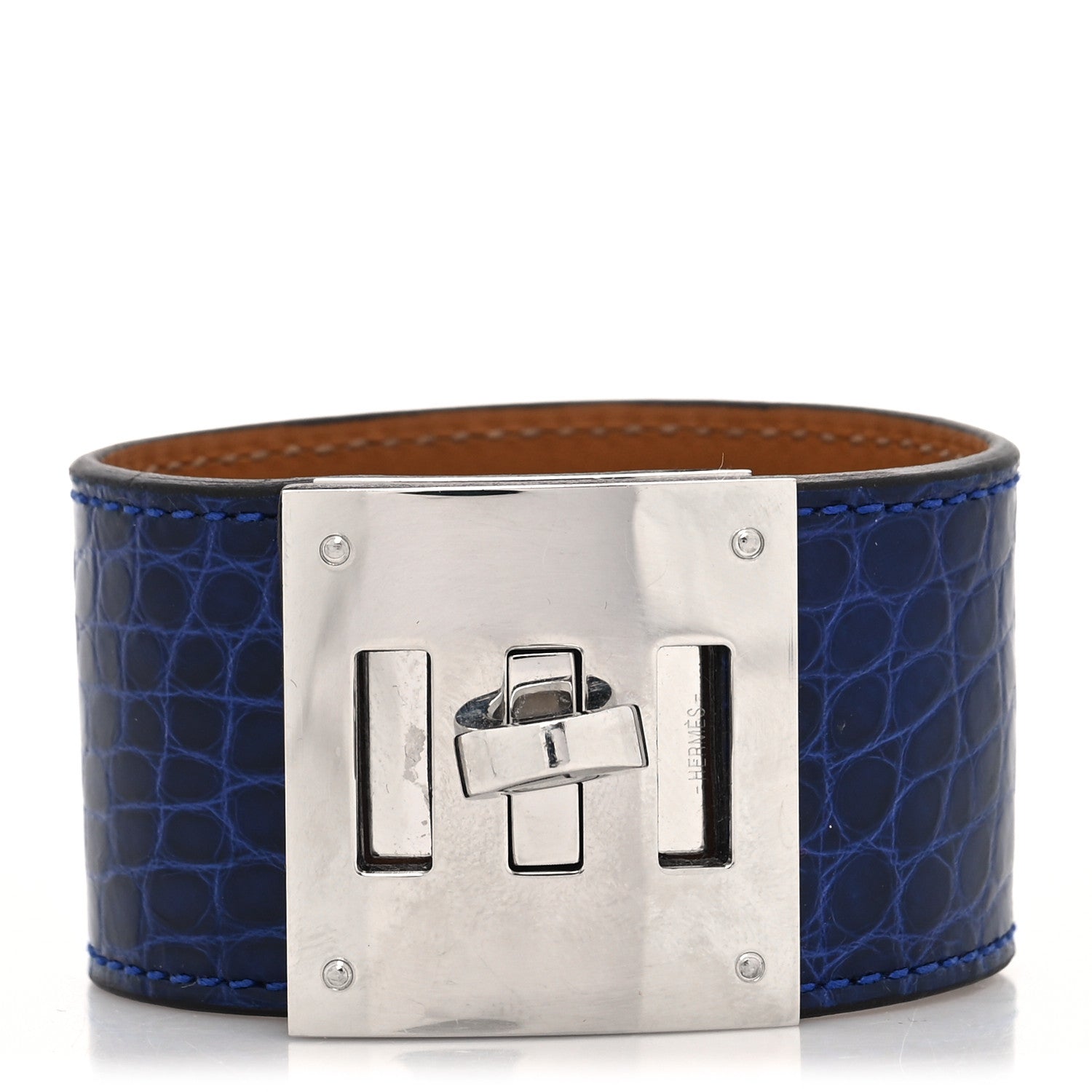 Hermes Shiny Alligator Kelly Dog Cuff T2 Bleu Electrique 1 of 5