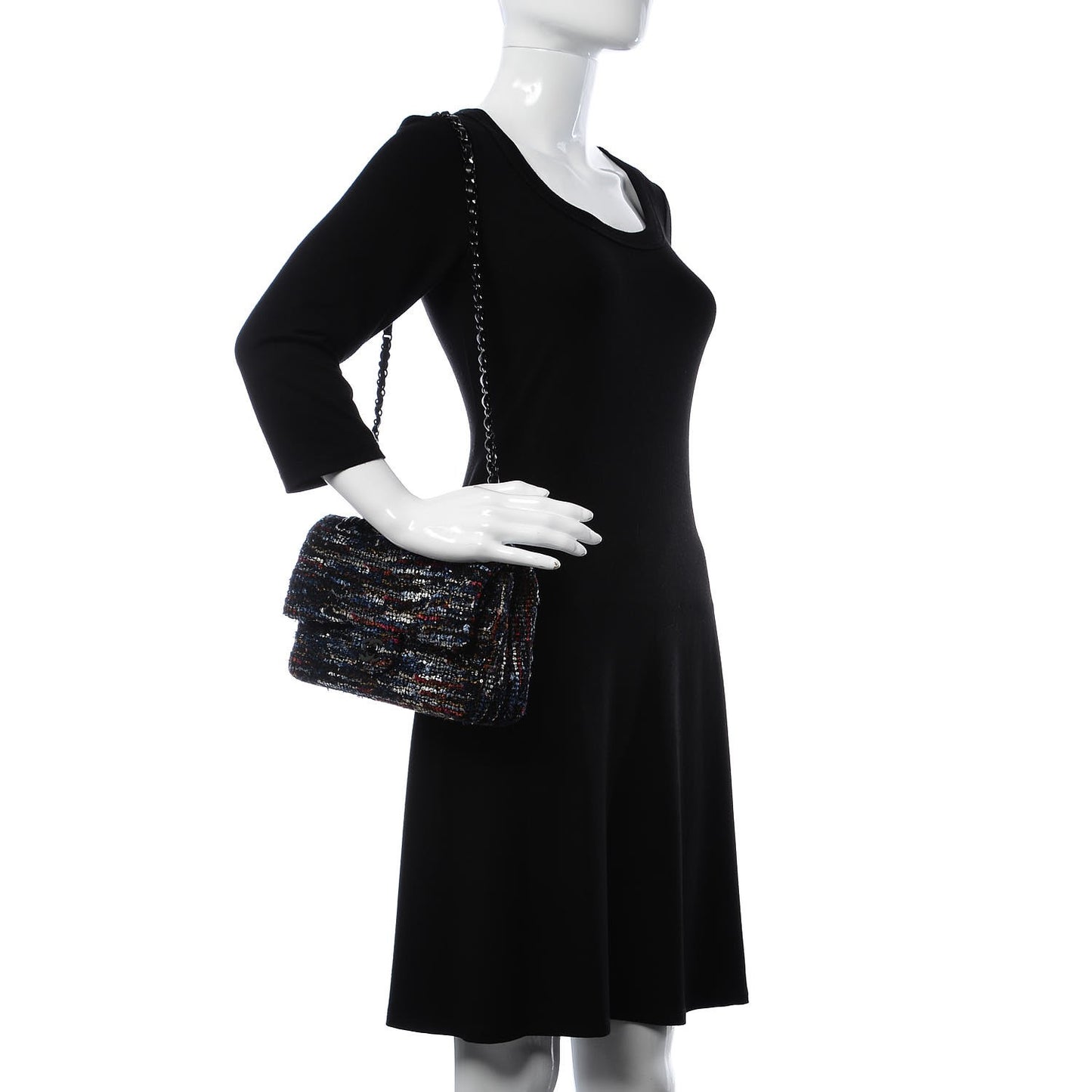 Tweed Sequin Chevron Quilted Medium Double Flap Multicolor