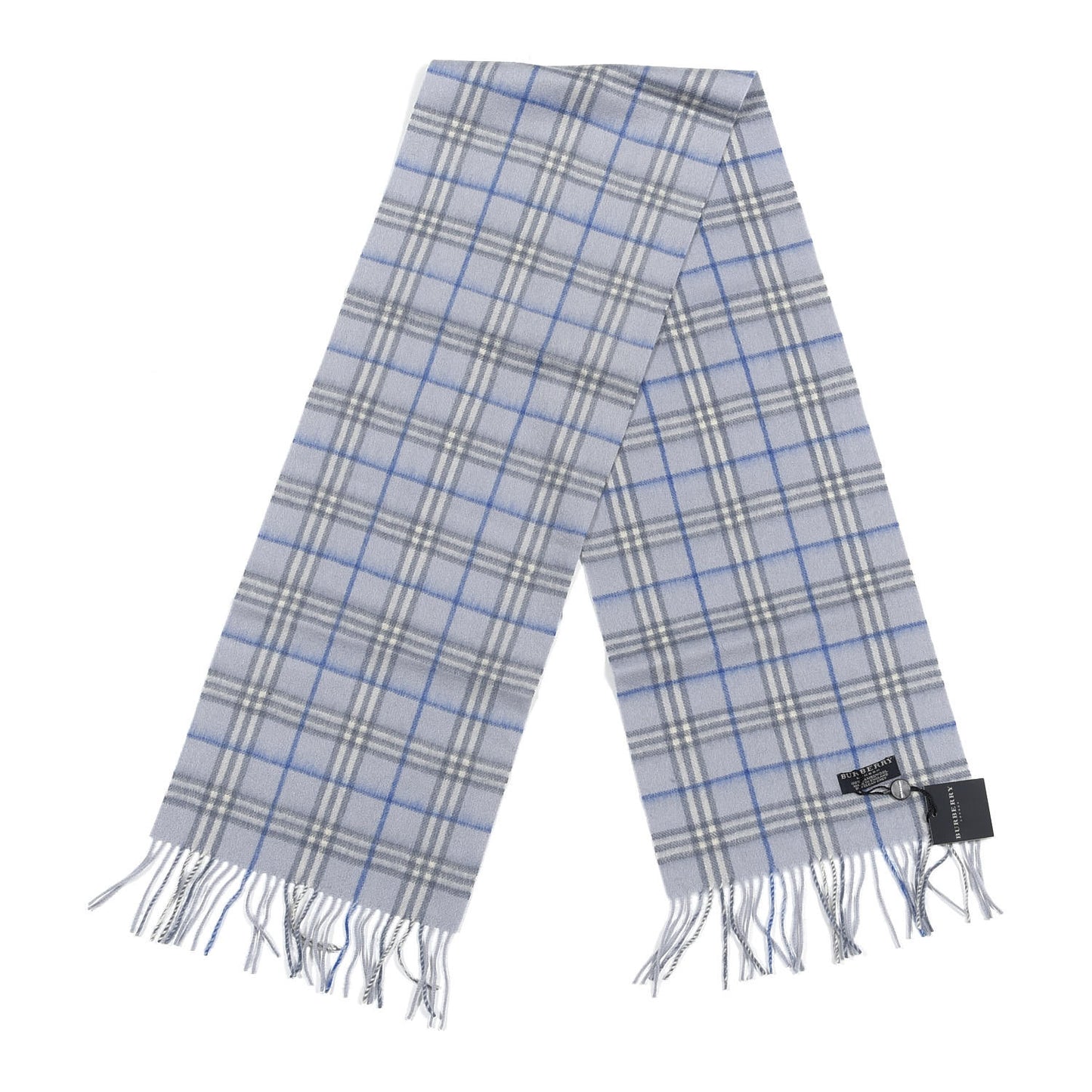 Lambswool Check Fringe Scarf Light Blue