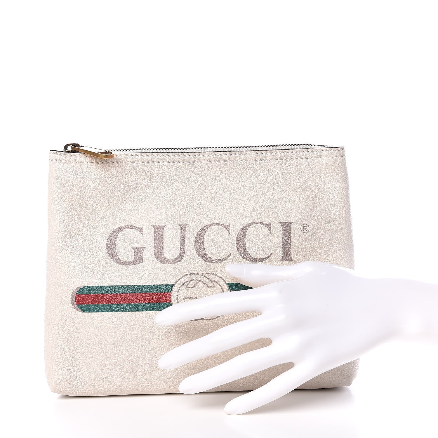 Gucci Pebbled Calfskin Medium Logo Portfolio Clutch White 2 of 9