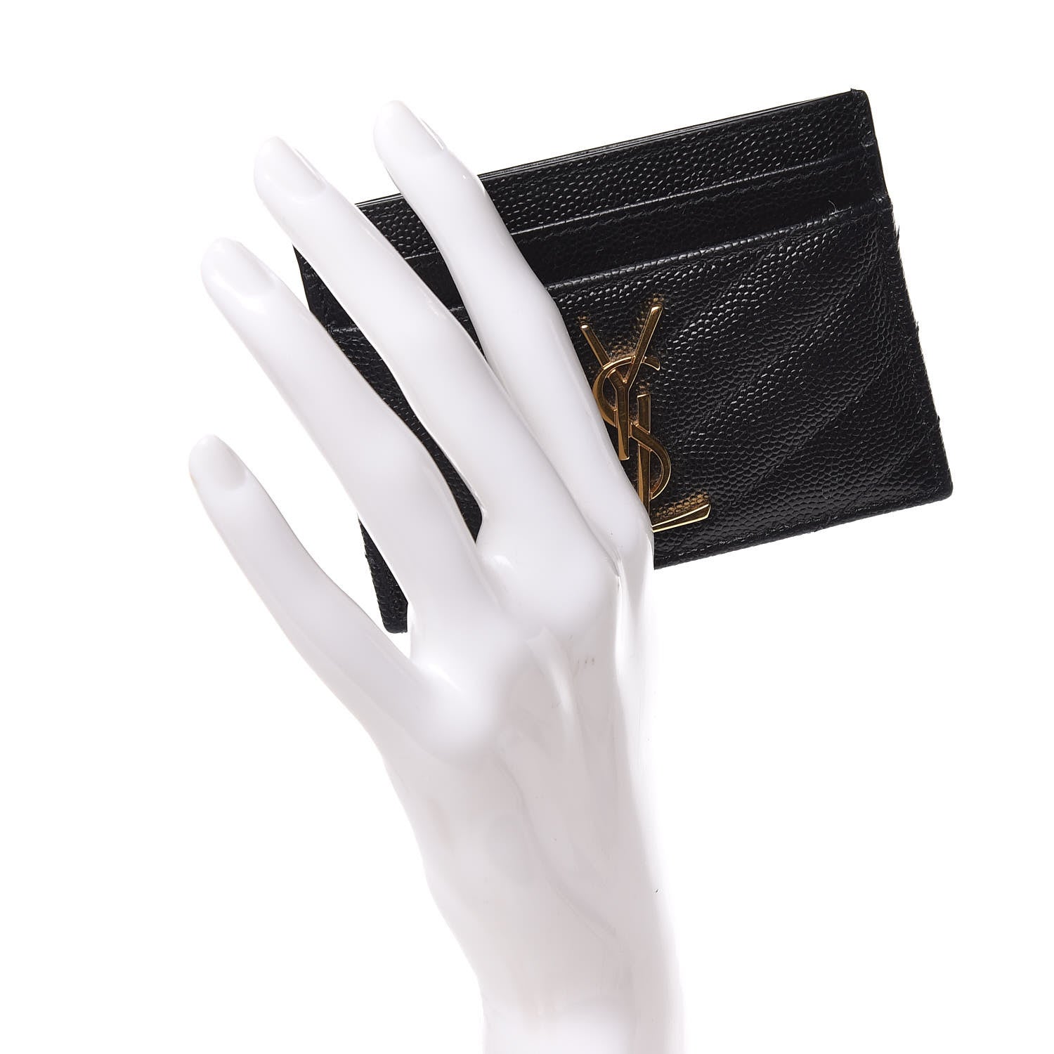 Saint Laurent Grain De Poudre Matelasse Chevron Monogram Credit Card Case Black 2 of 7