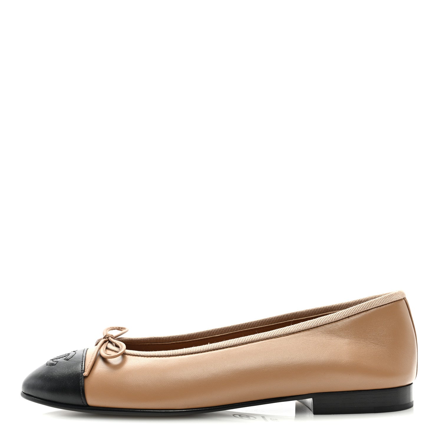 Chanel Lambskin Cap Toe CC Ballerina Flats 37.5 Beige Black 1 of 9